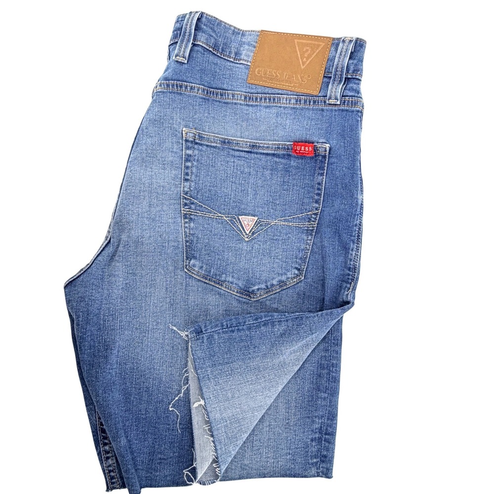 Guess Wyatt Shorts Mens 36 Blue NWT 90s Fade Stretch Denim Raw Hem T5YJ17D5ED0‎
